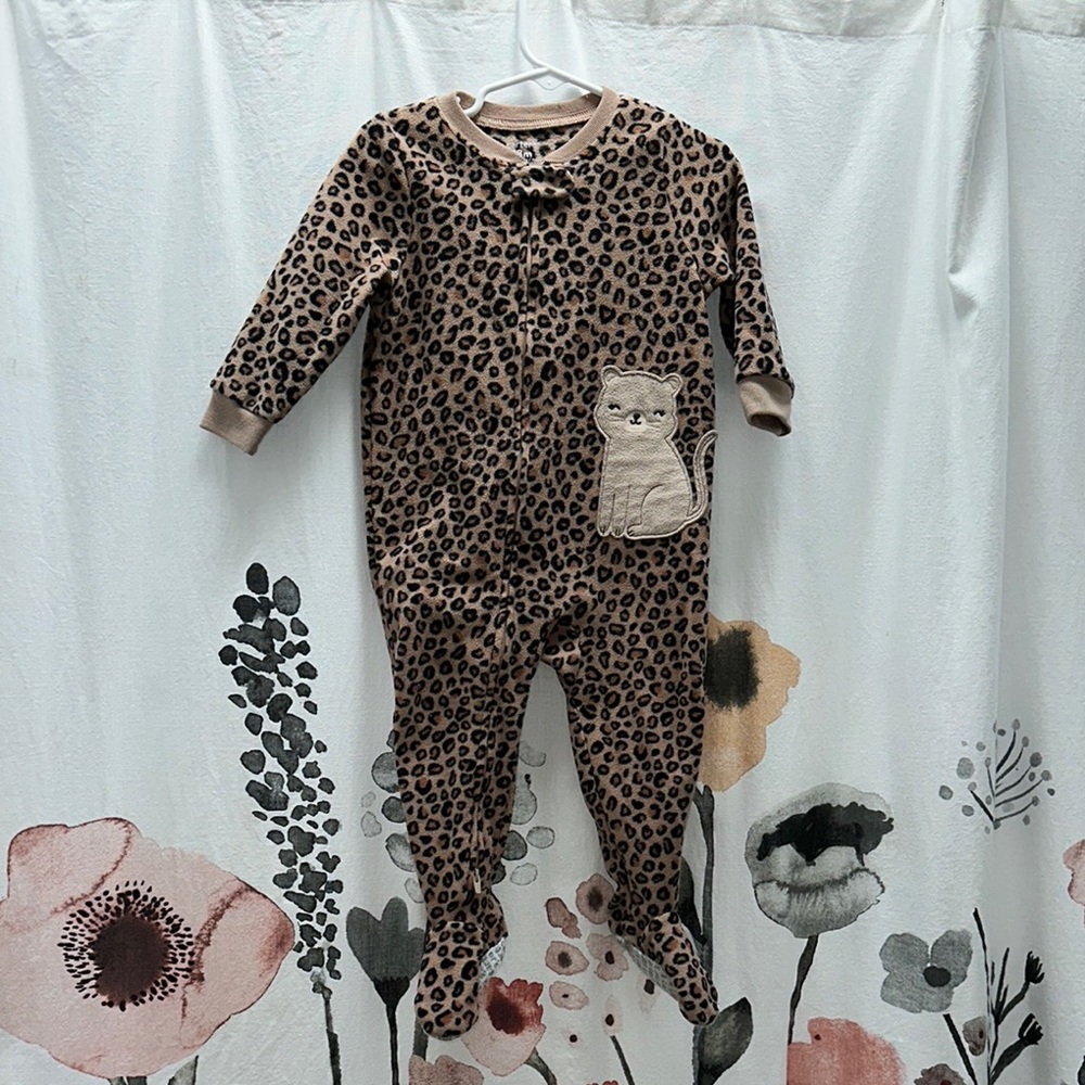 Carter's Brown Leopard Print Footie with Cat Patch